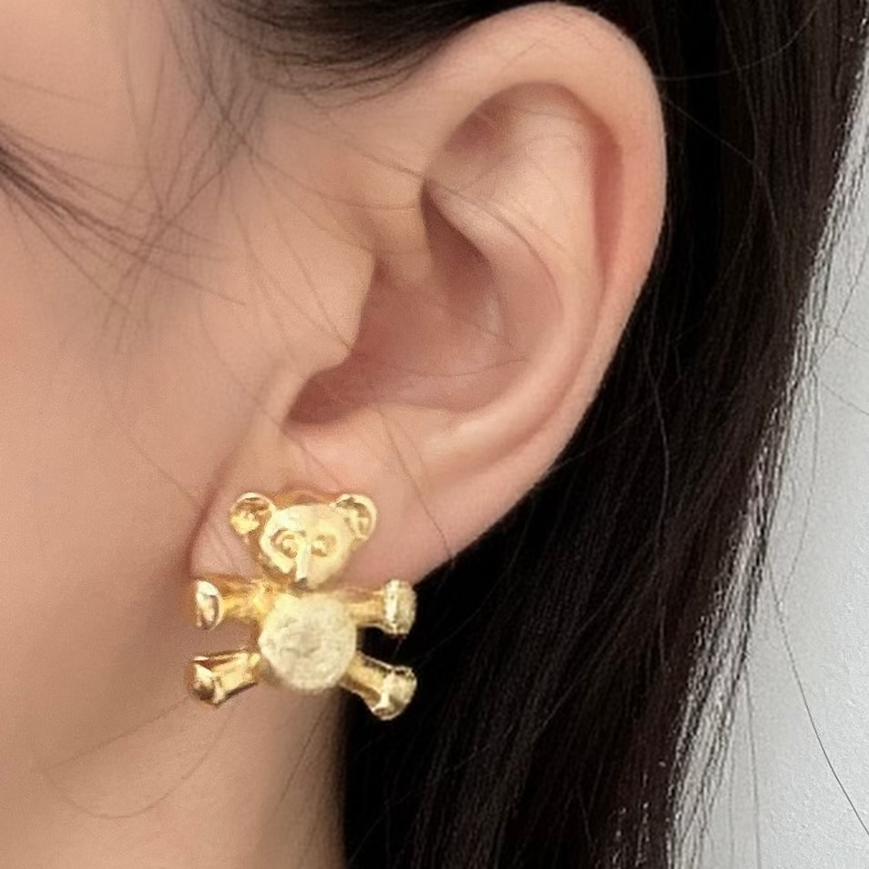 1980年代ヴィンテージ ゴールド テディベア イヤリング(イギリス製/クリップ式)