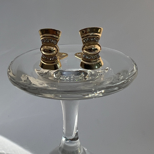 Vintage Costume Jewellery Gold Ribbon Clip-On Earrings with Swarovski Crystals