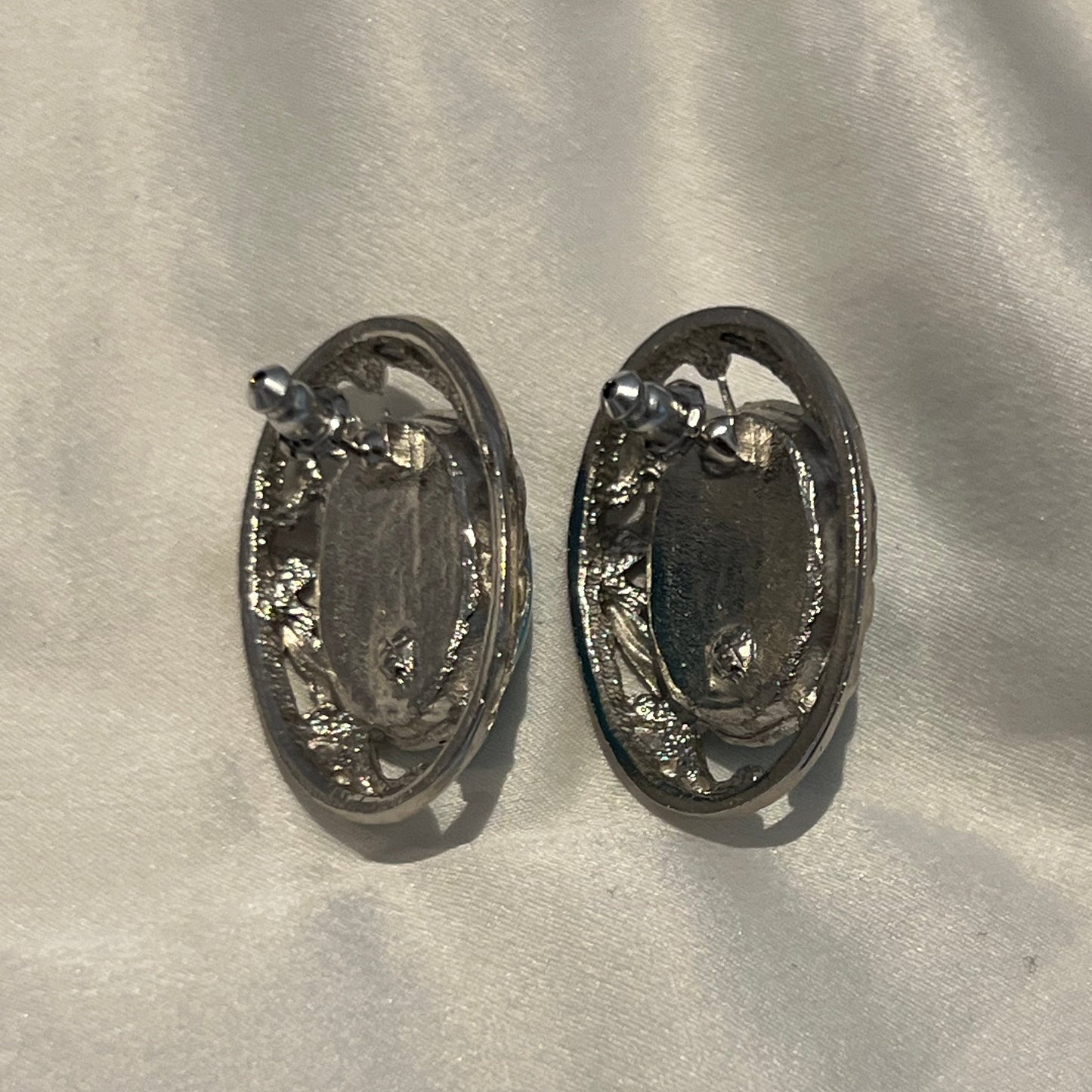 Vintage Turquoise Style Earrings – 1980s Silver Statement