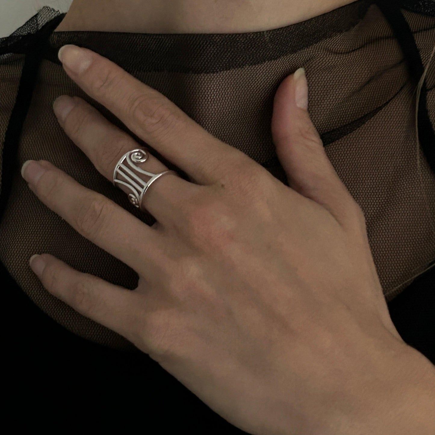 Ionic Column Ring – Architectural Silver Statement Ring