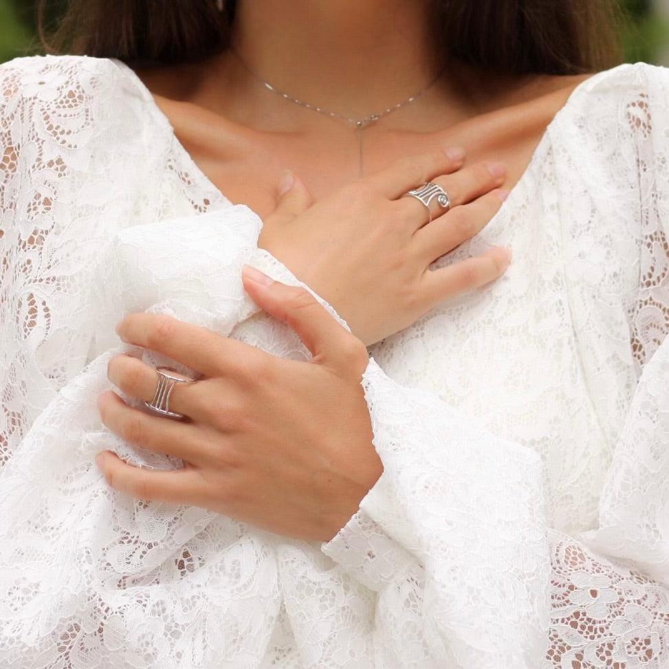 Ionic Column Ring – Architectural Silver Statement Ring