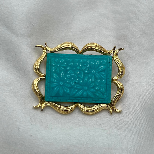 Deadstock Vintage Turquoise "Floral Frame" Brooch — 1980s London
