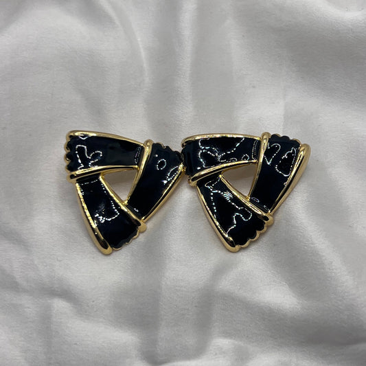Black & Gold幾何学デザイン ピアス- 1980s
