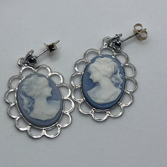 ブルーカメオ風ヴィンテージピアス　