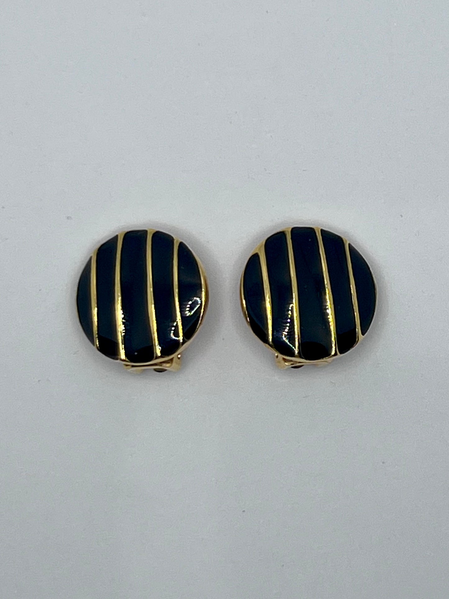 Vintage Black and Gold Striped Clip-On Earring