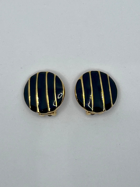 Vintage Black and Gold Striped Clip-On Earring