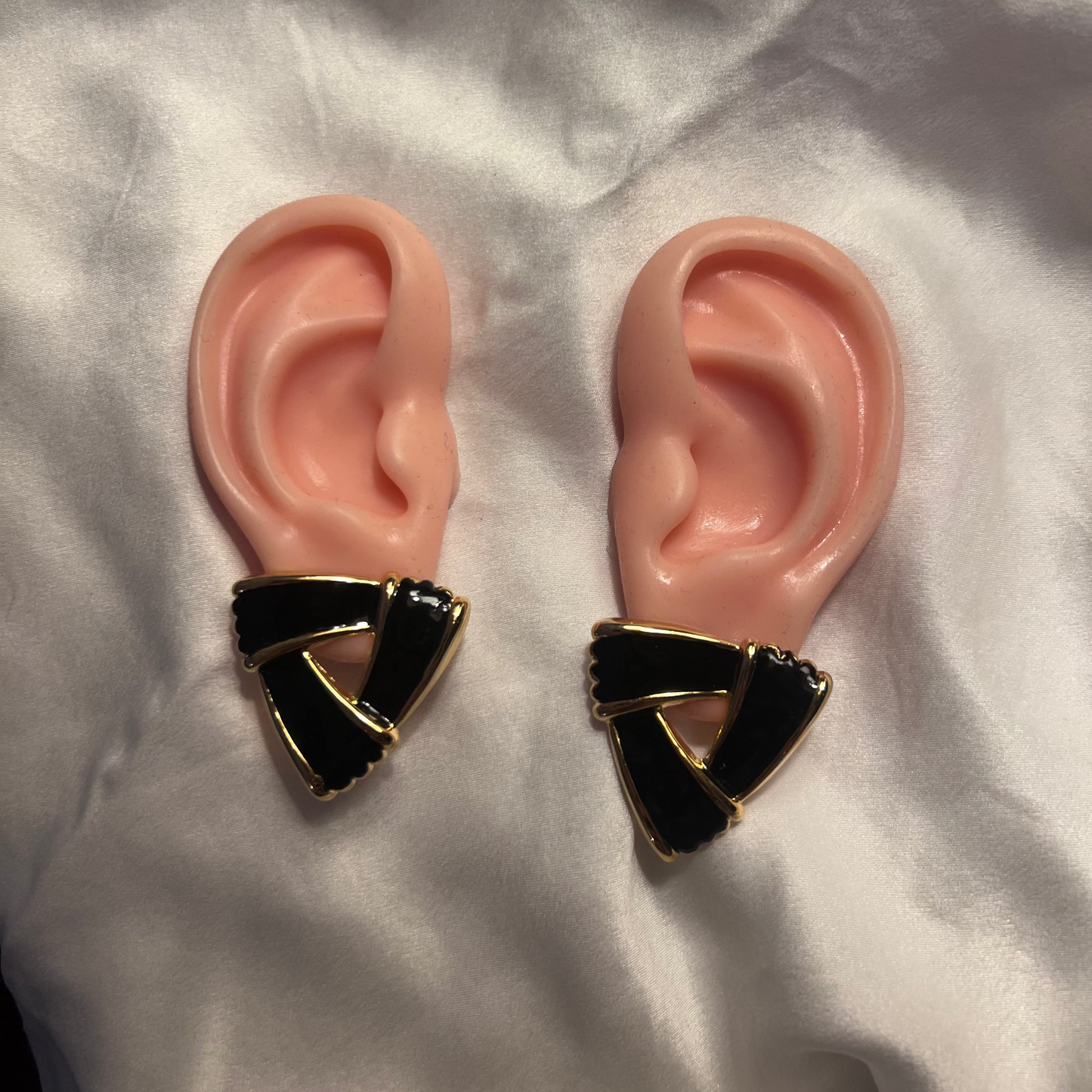 Black & Gold Geometric Stud Earrings – 1980s