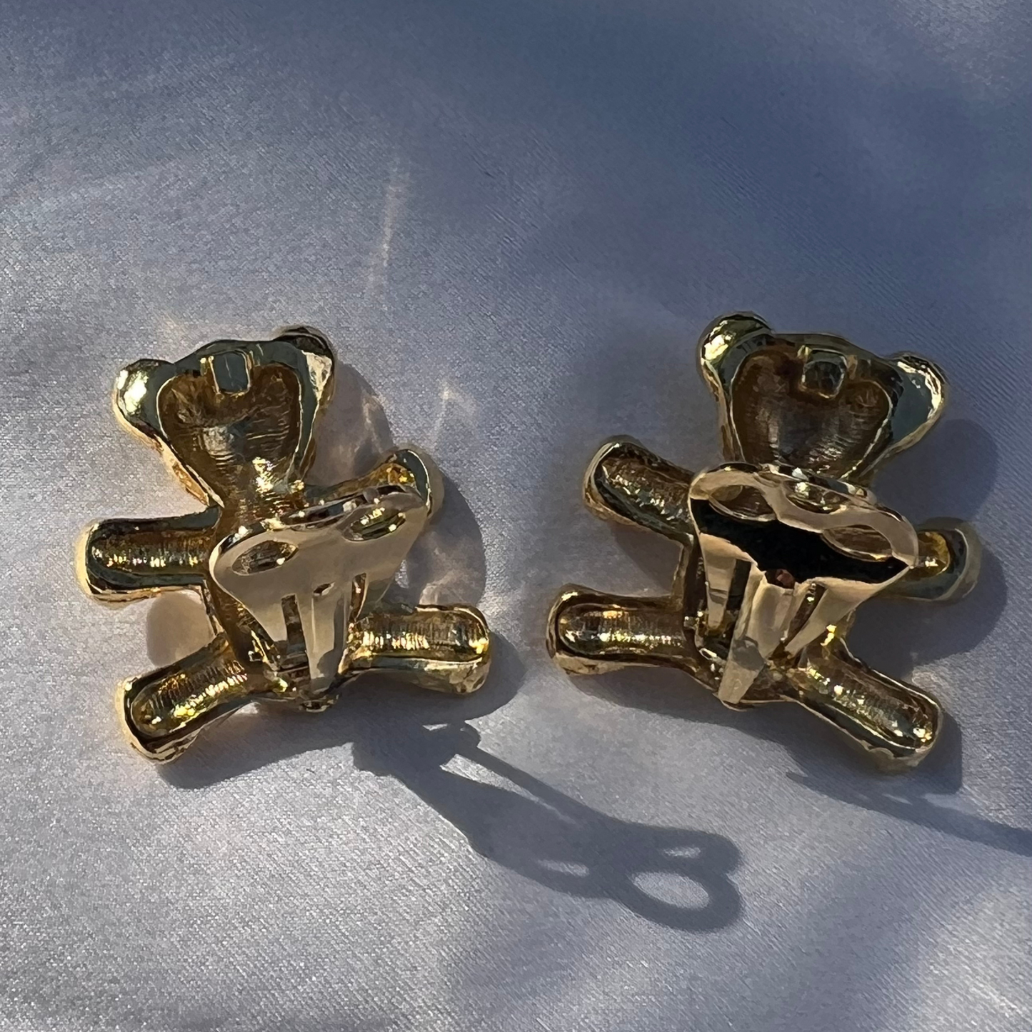 Vintage 1980s Gold Teddy Bear Clip-On Earrings – Made in UK